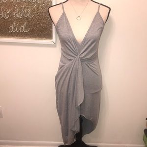 NWOT Deep Plunge High-low Gray Dress